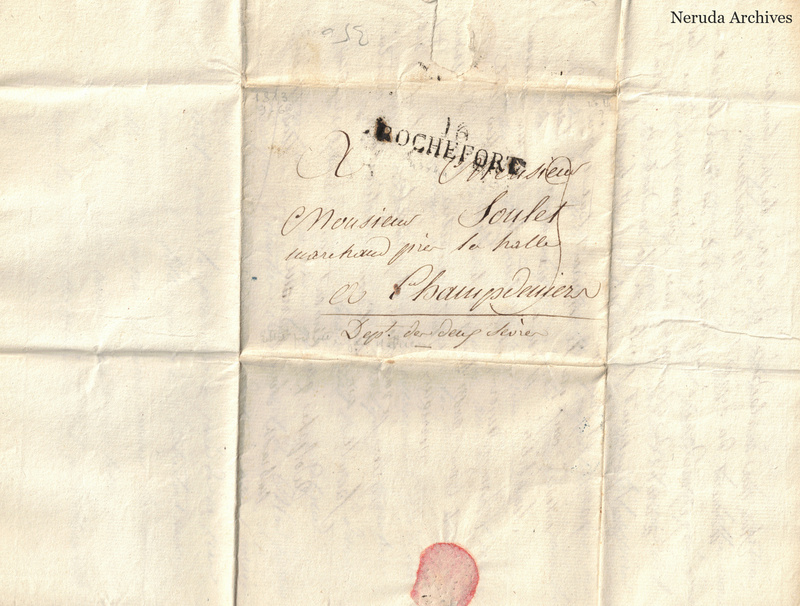 NRA-L-000421 image 1 showing the folded address panel with postal marks, manuscript docketing and a red wax seal.