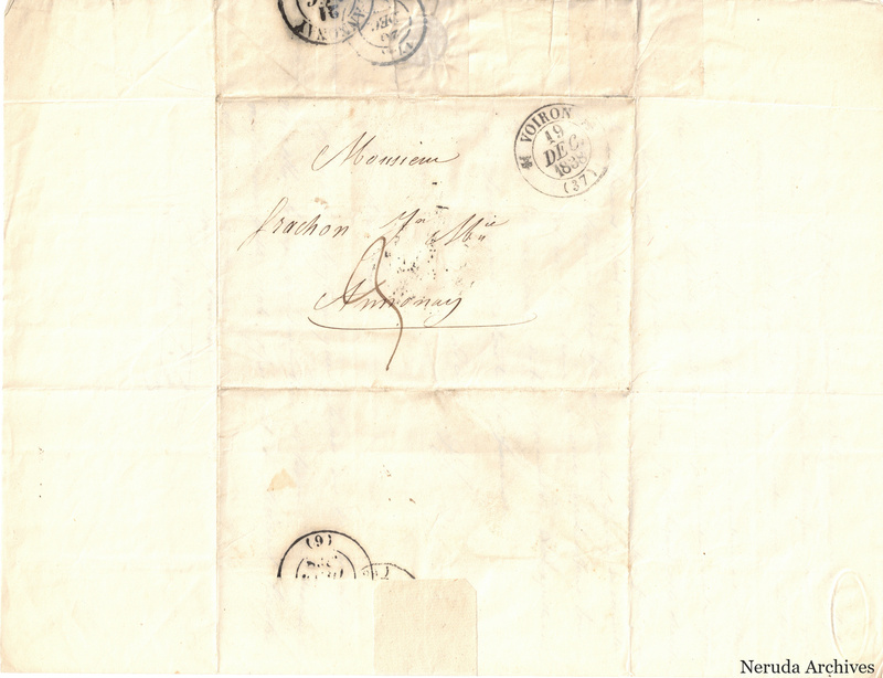 NRA-L-000497 image 1 showing a folded address panel to a Frachon correspondent with postal marks, routing notations and paper folds.