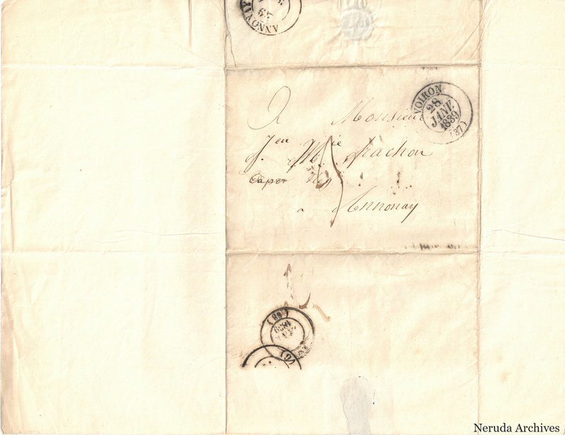 NRA-L-000498 image 1 showing a folded address panel to a Frachon correspondent with postal marks, routing notations and paper folds.