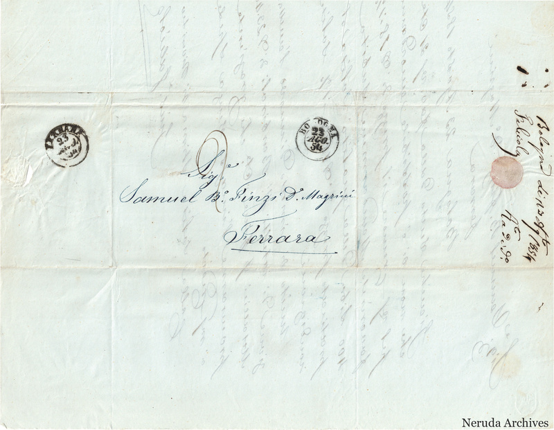 NRA-L-000751 image 1 showing the address to Samuel B.o Finzi D.o Magrini in Ferrara, with postal marks and separate filing evidence.