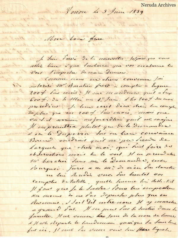 NRA-L-000507 image 2 showing a handwritten French letter page with manuscript text, annotations and visible fold lines.