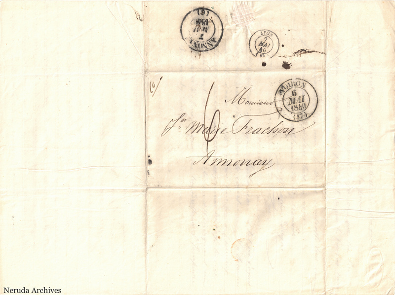 NRA-L-000517 image 1 showing a folded address panel to a Frachon correspondent with postal marks, routing notations and paper folds.