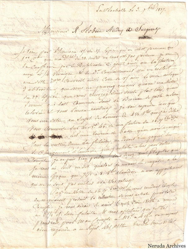 NRA-L-000409 image 2 showing the first page of a dense handwritten French commercial letter dated at La Rochelle.