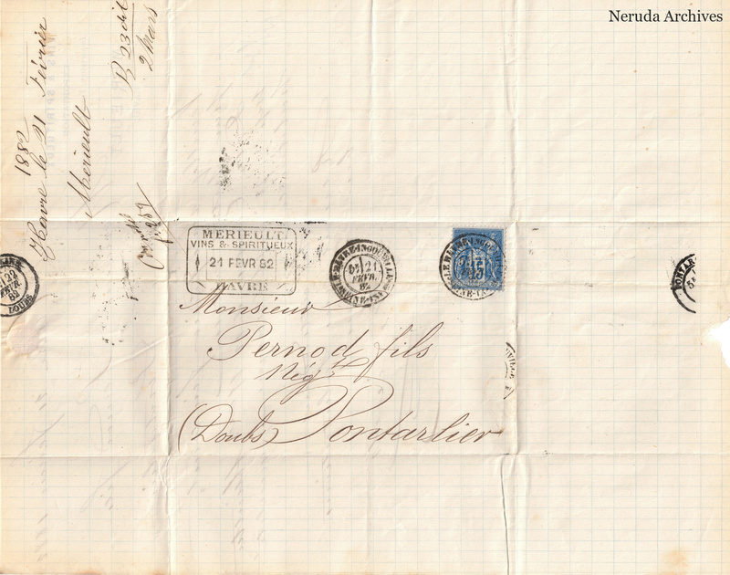 NRA-L-000629 image 2 showing the folded address panel to Pernod fils with postal evidence.