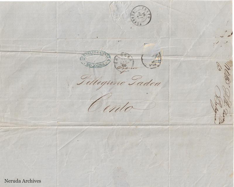 NRA-L-000687 image 1 showing the delivery address, postal evidence and docket of F.lli Cavazza's letter dated 17 October 1863.