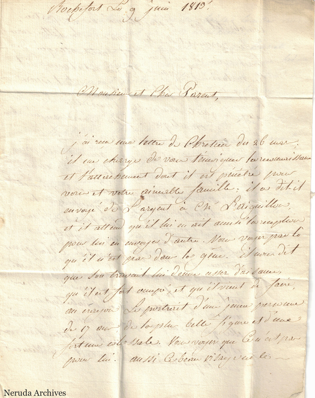 NRA-L-000421 image 2 showing the first page of a handwritten French family letter dated 9 June 1813.