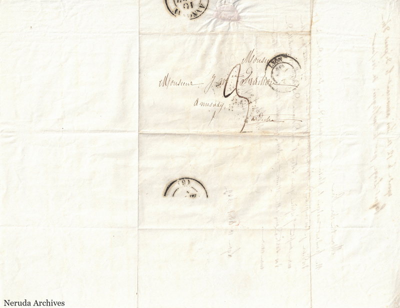 NRA-L-000552 image 1 showing a folded address panel to a Frachon correspondent with postal marks, routing notes, seals, folds and retained annotations.
