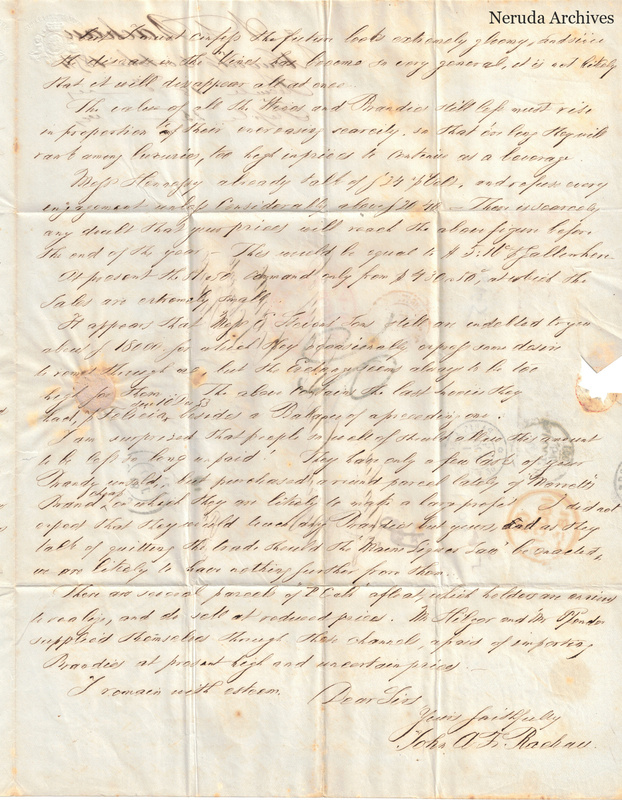 NRA-L-000404 image 4 showing the concluding page of an English commercial letter with closing lines, signature, folds and a damaged right edge.