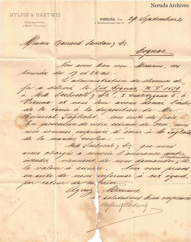NRA-L-000444 image 2 showing page 1 of the French commercial letter on cream paper, including the closing and signature.
