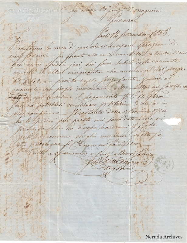 NRA-L-000726 image 2 showing the incoming Italian commercial letter, handwritten signature and postscript.