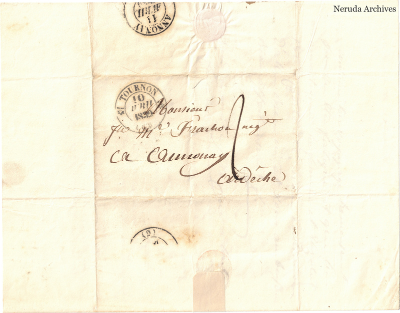 NRA-L-000579 image 1 showing a folded address panel to a Frachon correspondent with postal marks, routing notes, seals, folds and retained annotations.