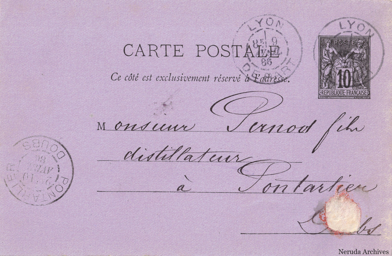 NRA-L-000306 image 1 showing the complete address side of the postcard, with the recipient address, postage, postmarks and contemporary business or filing marks.