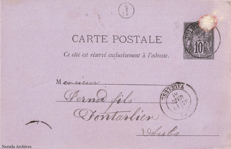 NRA-L-000335 image 1 showing the address side of a postcard sent by C. Aulès to Pernod Fils, with contemporary postal and business marks.
