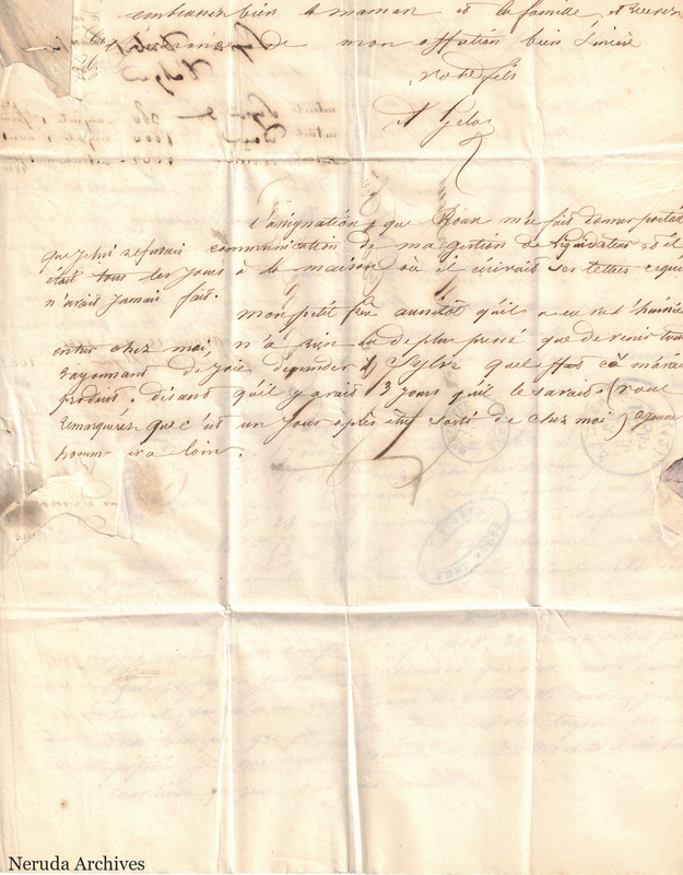 NRA-L-000588 image 4 showing the conclusion and signature A. Gelas, followed by a postscript about a summons, liquidation records and the writer's younger brother.