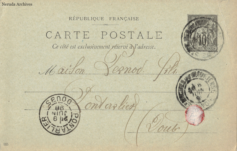 NRA-L-000352 image 1 showing the complete address side of the postcard, with the recipient address, postage, postmarks and contemporary business or filing marks.