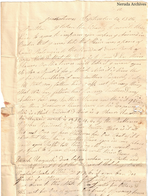 NRA-L-000029 image 2 showing the beginning of Tabitha Devereux's letter from Johnston, Rhode Island, dated 14 September 1826.