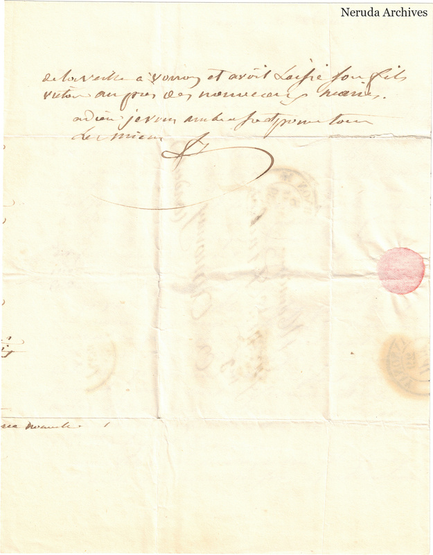 NRA-L-000583 image 4 showing a handwritten French letter continuation with closing, signature, postal evidence or later notes, folds and paper edges.