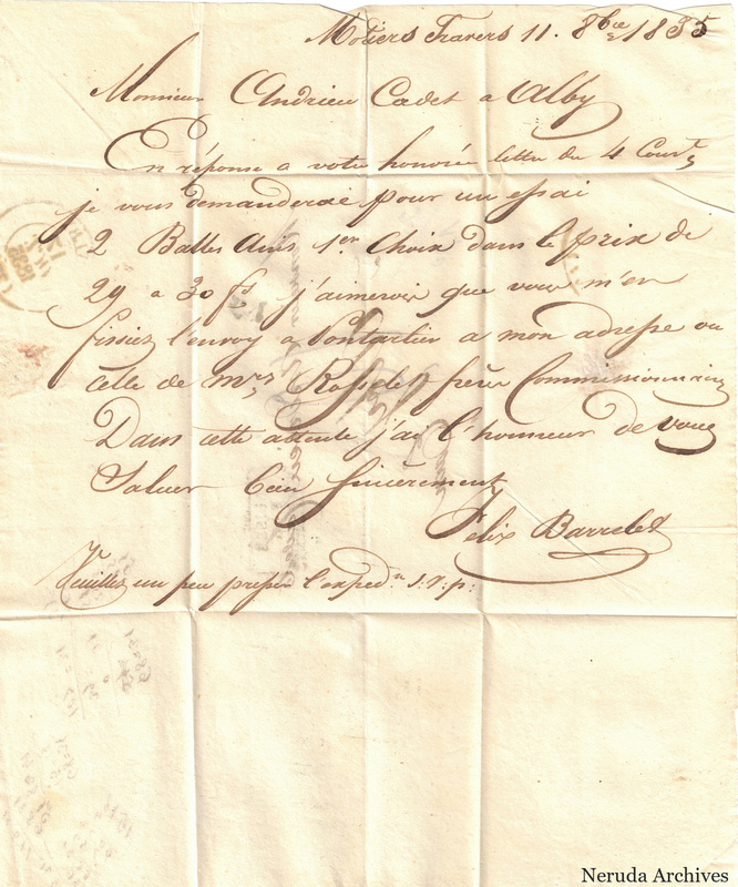 NRA-L-000141 image 2 showing a handwritten commercial letter to a recipient in Albi, with dated heading, monetary amount, signature and folds.