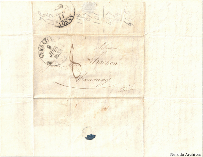 NRA-L-000620 image 1 showing a folded address panel to a Frachon correspondent at Annonay, with handwritten delivery address, postal marks, sealing evidence, folds and retained annotations.