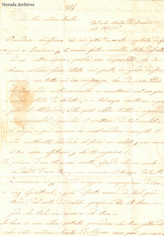 NRA-L-000636 image 2 showing Italian handwriting on manuscript page 1, folded paper, and its complete surviving edges and physical condition.