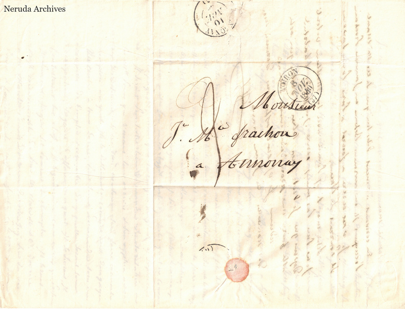 NRA-L-000519 image 1 showing a folded address panel to a Frachon correspondent with postal marks, routing notations and paper folds.