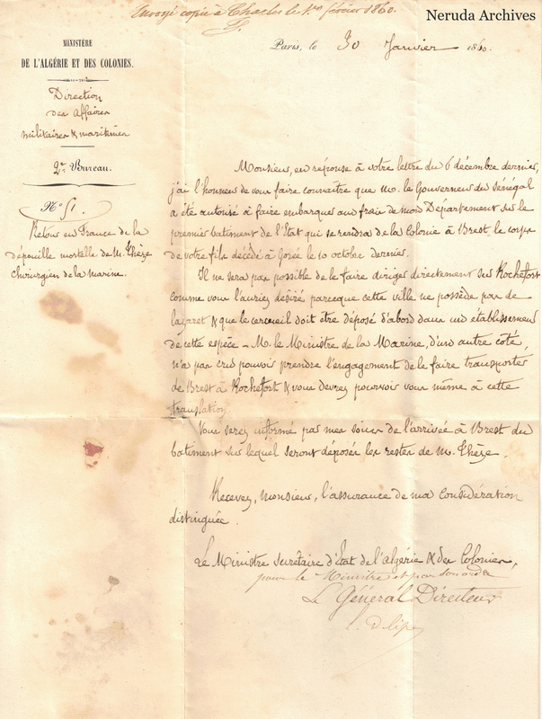 NRA-L-000080 image 2 showing the upper and central sections of a French administrative letter on Ministry of Algeria and Colonies stationery.