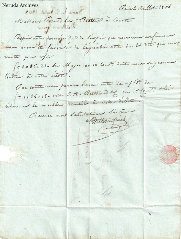NRA-L-000081 image 2 showing a French manuscript letter with a dated heading, closing signature and red wax seal.