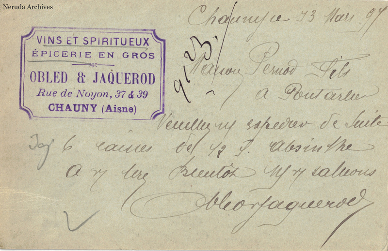 NRA-L-000353 image 2 showing the complete handwritten or printed postcard message, with contemporary annotations and the sender's signature or business mark.