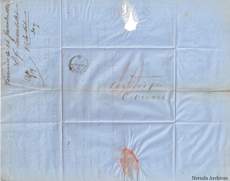 NRA-L-000108 image 1 showing the folded address panel to Pernod fils in Couvet with a circular postal mark, red rate notation, docketing, a wax-seal remnant and a paper loss.