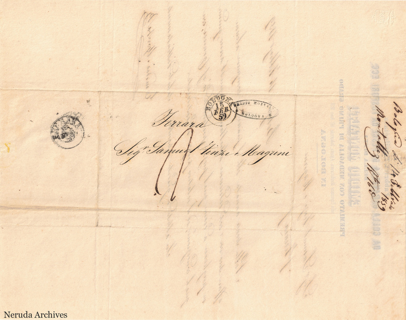NRA-L-000756 image 1 showing the address to Samuel Finzi e Magrini in Ferrara, with postal marks and separate filing evidence.