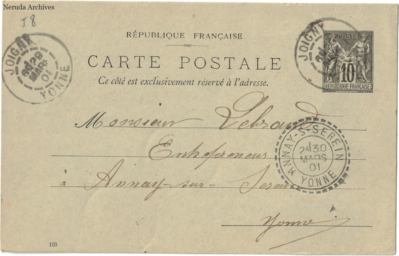 NRA-L-000252 image 1 showing the address side of a postcard sent by D. Gautier to Lebrand, with contemporary postal and business marks.