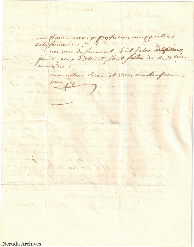 NRA-L-000586 image 3 showing a handwritten French letter continuation with closing, signature, postal evidence or later notes, folds and paper edges.