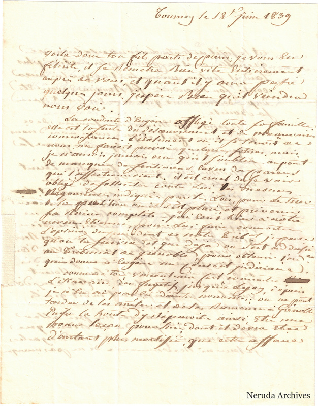 NRA-L-000587 image 2 showing a handwritten French letter page with manuscript text, annotations and visible fold lines.