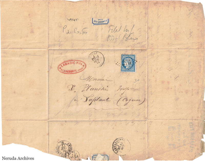 NRA-L-000451 image 1 showing the folded manuscript address panel on cream paper, with the written delivery address, postal markings and closure evidence.