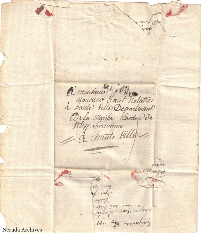 NRA-L-000042 image 1 showing the address to Jean Baptiste Erard at Hauteville, with Mainz postal evidence and later upside-down docketing.