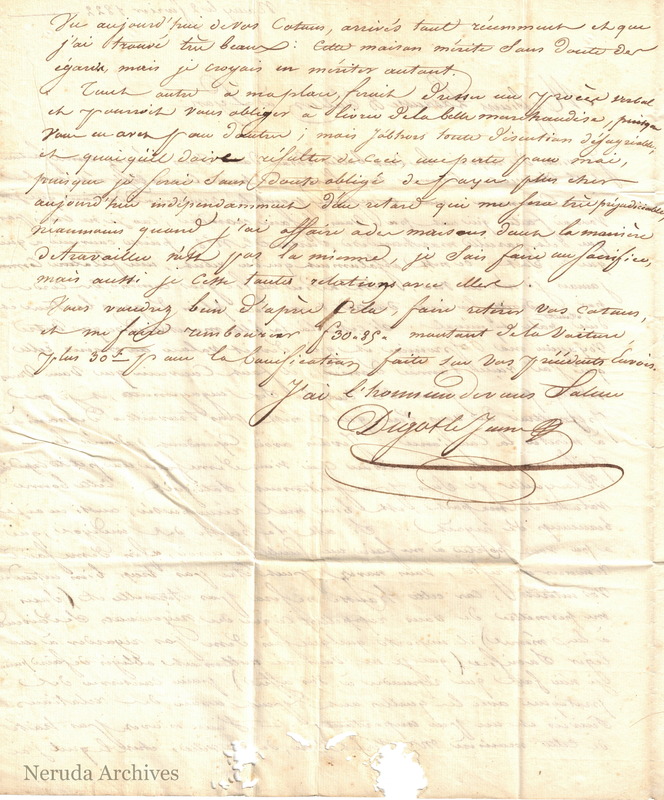 NRA-L-000031 image 3 showing page 2 and the signature Digot le jeune in the 1822 cotton-quality complaint.