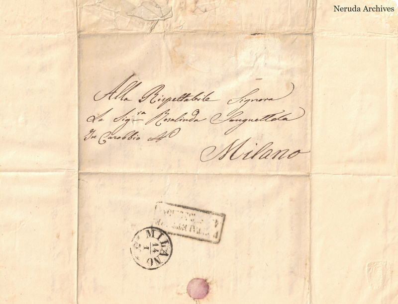 NRA-L-000644 image 1 showing handwritten delivery details, postal evidence, folds, sealing traces and surviving paper edges.