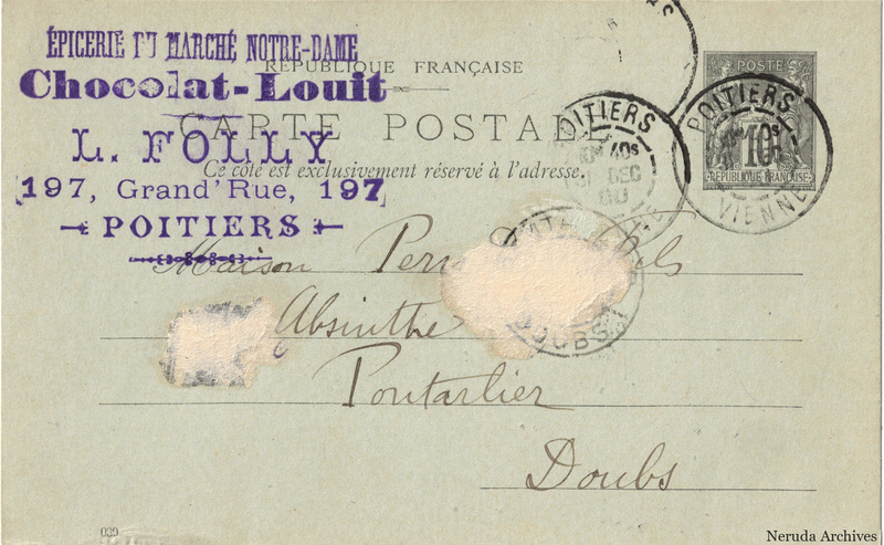 NRA-L-000303 image 1 showing the complete address side of the postcard, with the recipient address, postage, postmarks and contemporary business or filing marks.