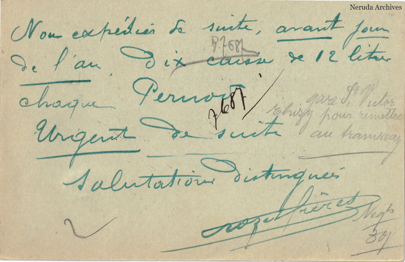 NRA-L-000185 image 2 showing the handwritten message from Crozet Frères to Pernod Fils, with contemporary annotations and the sender's signature or business mark.