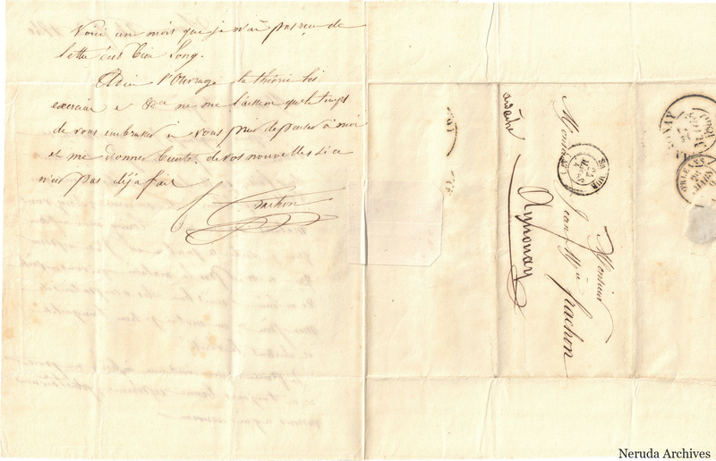 NRA-L-000613 image 1 showing an unfolded French family letter combining handwritten letter text, the delivery address, postal marks, folds, sealing evidence and complete physical paper edges.