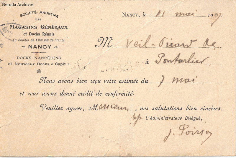 NRA-L-000359 image 2 showing the complete handwritten or printed postcard message, with contemporary annotations and the sender's signature or business mark.