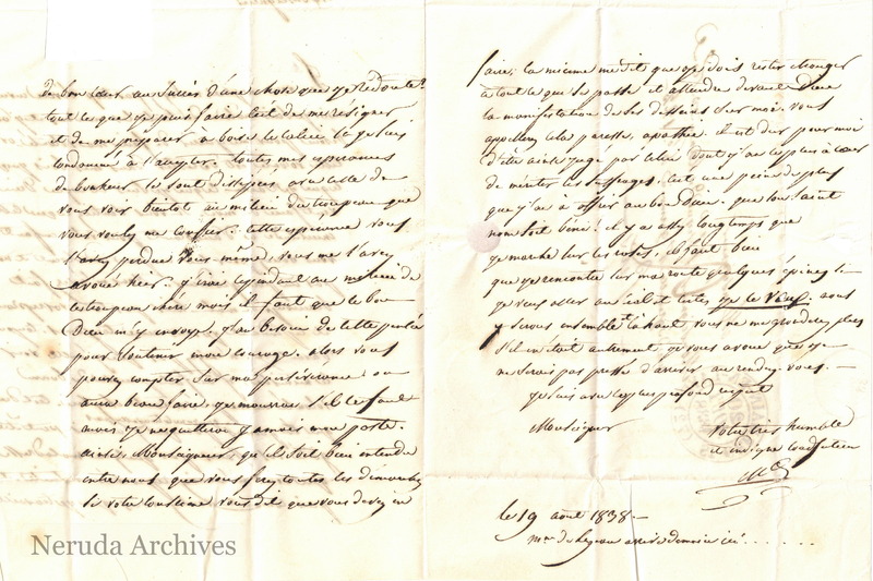 NRA-L-000034 image 3 showing page 2, postscript and monogram signature of the 1838 letter.