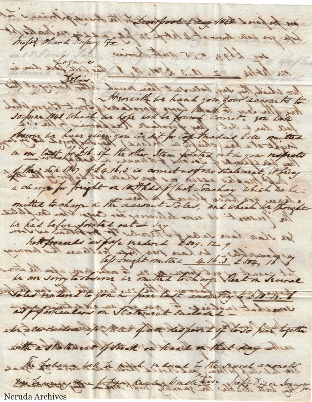 NRA-L-000405 image 2 showing the first page of a densely cross-written English commercial letter from Liverpool on a folded sheet.