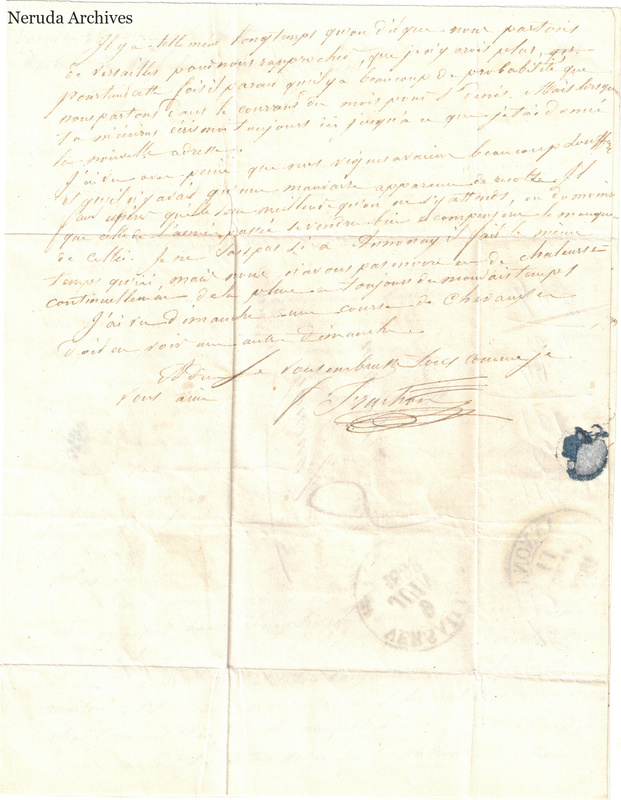 NRA-L-000620 image 4 showing a handwritten French letter closing with signature, postal marks, retained annotations, visible folds and complete physical paper edges.