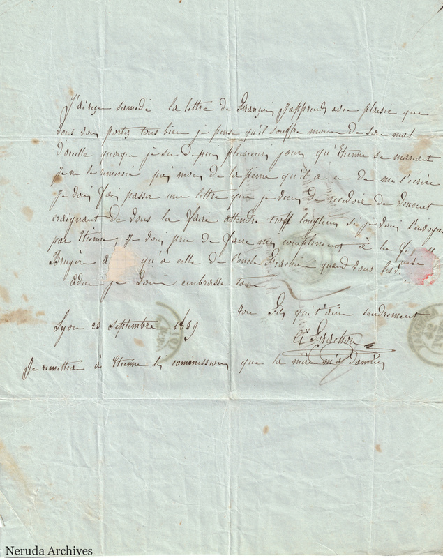 NRA-L-000546 image 2 showing a handwritten French letter with dateline, manuscript text, closing, signature, folds and paper edges.