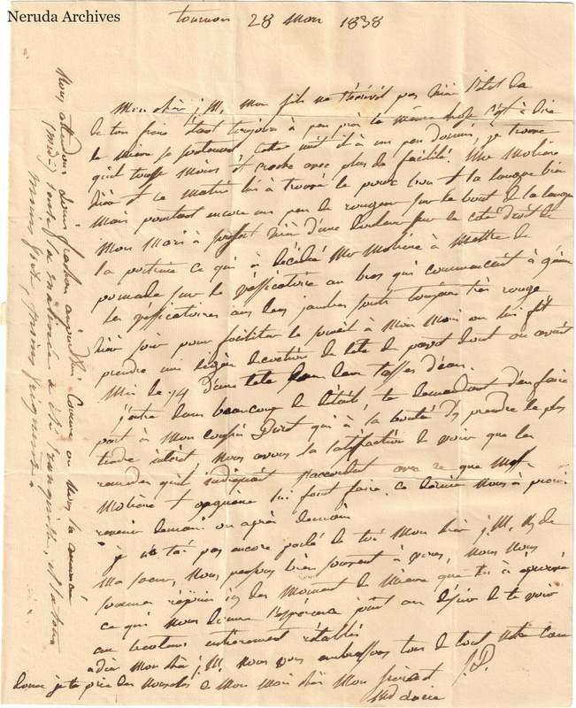 NRA-L-000525 image 2 showing a handwritten French letter continuation with closing, signature, later notes, folds and paper edges.