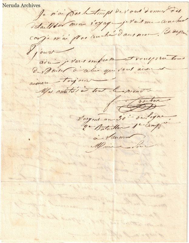 NRA-L-000616 image 3 showing a handwritten French letter continuation with closing, signature, retained marginal or later annotations, visible folds and complete physical paper edges.
