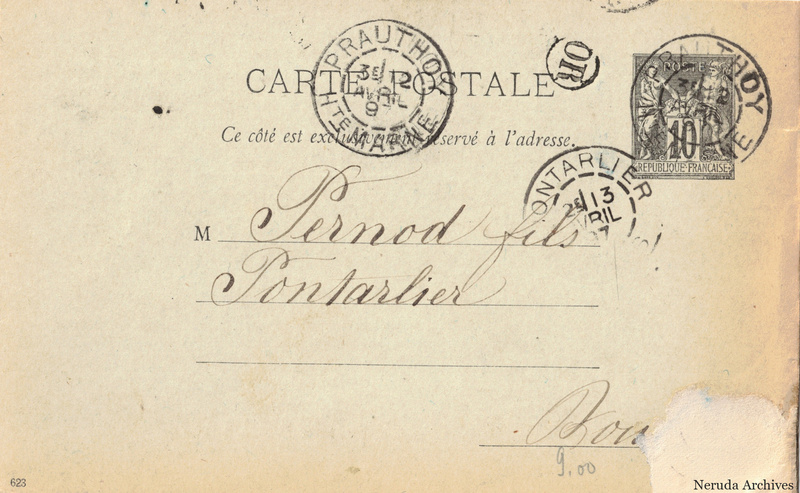 NRA-L-000378 image 1 showing the complete address side of the postcard, with the recipient address, postage, postmarks and contemporary business or filing marks.