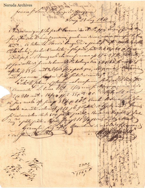 NRA-L-000700 image 2 showing the incoming commercial letter and original torn outline in the Senigallia letter of 28 August1850.