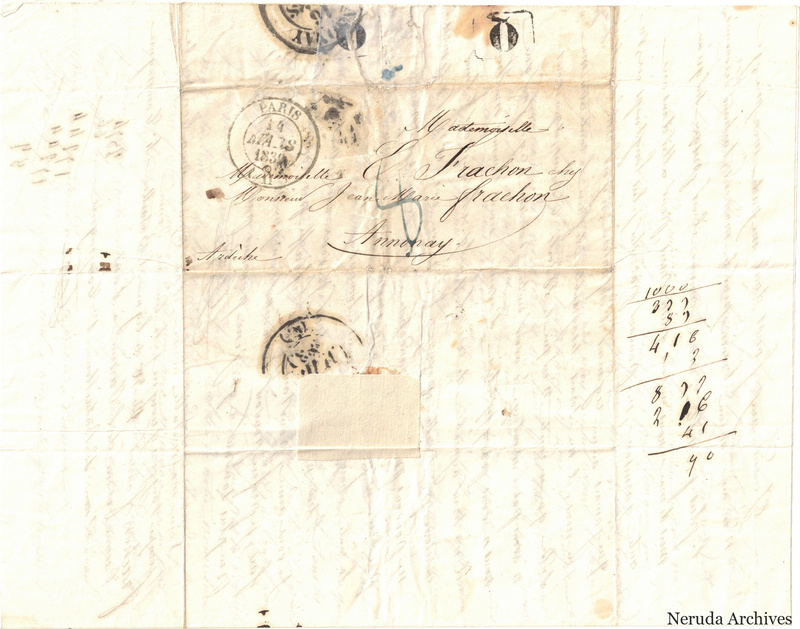 NRA-L-000605 image 1 showing a folded address panel to a Frachon correspondent at Annonay, with handwritten delivery address, postal marks, sealing evidence, folds and retained annotations.